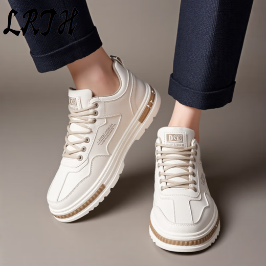 LRTH height-enhancing shoes for men in summer and autumn new leather trendy sports shoes for men comfort shoes breathable men's shoes invisible inner height increase beige (8cm in height) 40 [Mesh style needs to be heightened to contact customer service]