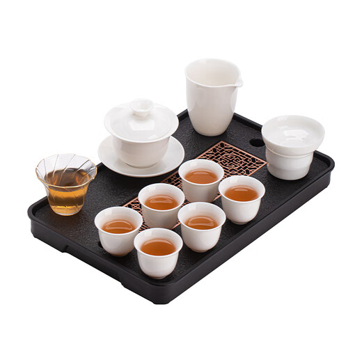 SUSHI CERAMICS Suet Jade White Porcelain Hover Covered Bowl Kung Fu Tea Set Tea Tray Set Affordable Gift Group Purchase Holiday Gift J1221