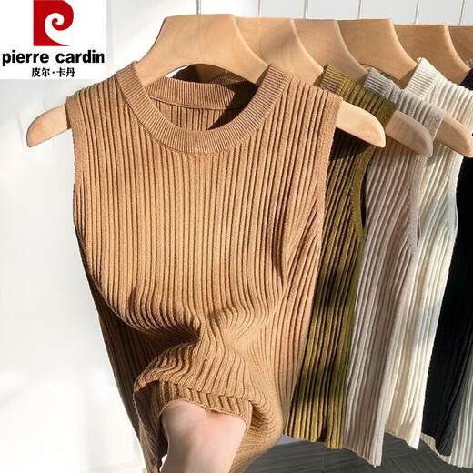 Pier Cardin French knitted suspender vest for women wearing summer new soft and stylish vest sleeveless bottoming top B844# apricot M [Suggested 90-100Jin [Jin equals 0.5 kg]]