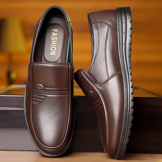 Red Dragonfly same style first layer cowhide leather shoes large size 47 business casual soft sole middle-aged and elderly dad shoes non-slip men's shoes black single shoes 8855 40