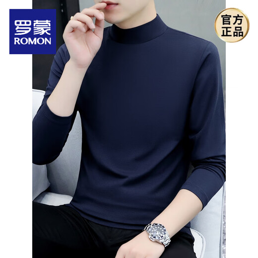 ROMON pure cotton autumn and winter half turtleneck bottoming shirt men's slim fit inner long-sleeved T-shirt mid-collar men's autumn coat outer wear YPT192 black half turtleneck 2XL recommended 145-160Jin Jin equals 0.5 kg