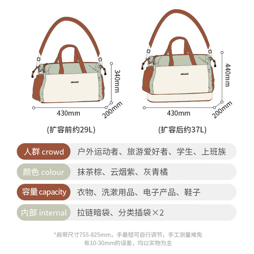 Mr.ace Homme business trip foldable luggage bag women's lightweight large capacity expansion messenger bag portable fitness bag men's gray green orange