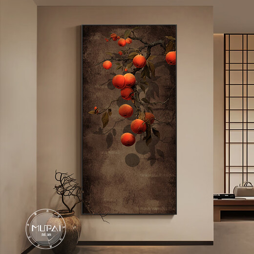 诧寂风柿柿如意入户玄关装饰画正对门挂画高级感立体走廊过道壁画 事事如意A款 90*180 LED灯画（智能直插+遥控）3527
