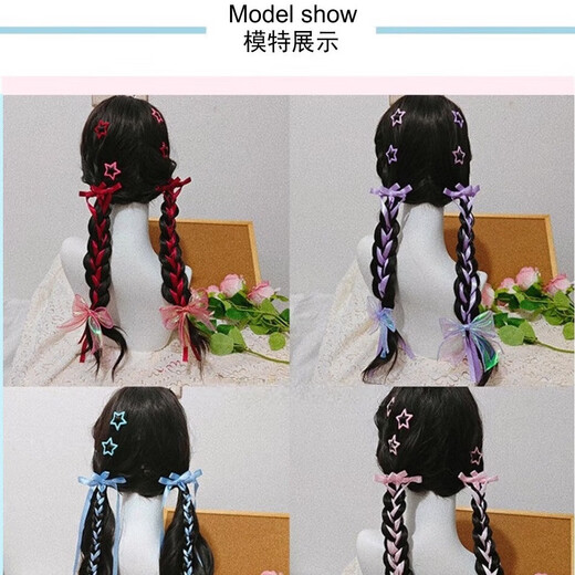 XPEL Bow Ribbon Hair Clip Star Hair Accessories Set Braided Ribbon Concert Support Color Music Festival Hair Clip Set Blue Bow Ribbon Hair Clip (8-piece Set)