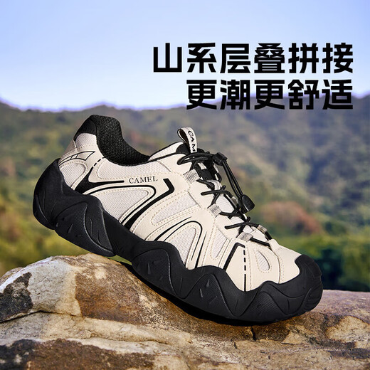 骆驼（CAMEL）【云山】网面户外徒步登山休闲丑萌鞋情侣 G15S076104 米白/黑 40