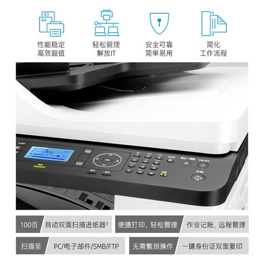 惠普（HP）437n/437nda打印机a3/a4黑白激光打印复印扫描一体机数码复合机多功能一体机大型商用办公 M437nda(自动双打双复双扫描+有线+输稿器)