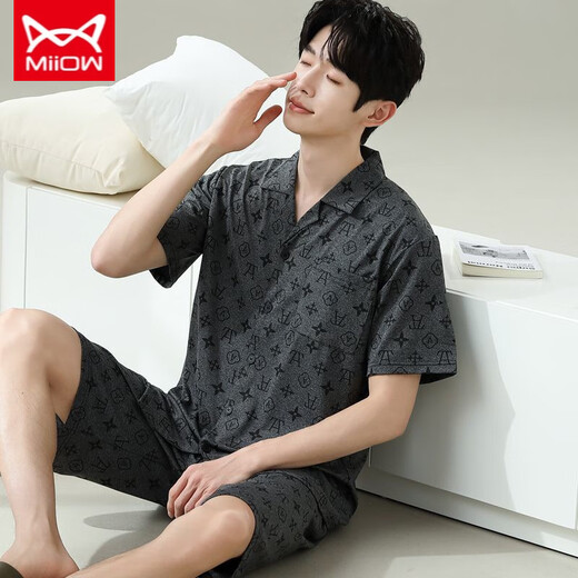 Catman MIIOW pajamas men's summer short-sleeved shorts summer thin men's men's style can be worn with loose casual large size home clothes 6624 men's style M standard (high 165100 Jin [Jin equals 0.5 kg])
