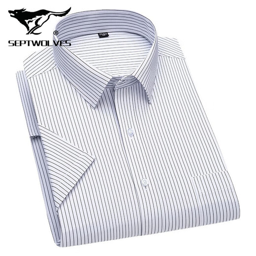 Sieben Wolfs 2025 Sommer Herren-No-Lösungs-Kurzarm-Shirt mit mittleren Altersgeschäften Middel Kleidung Fashion Comfort High-End-Baumwoll-Shirt DX6629 42