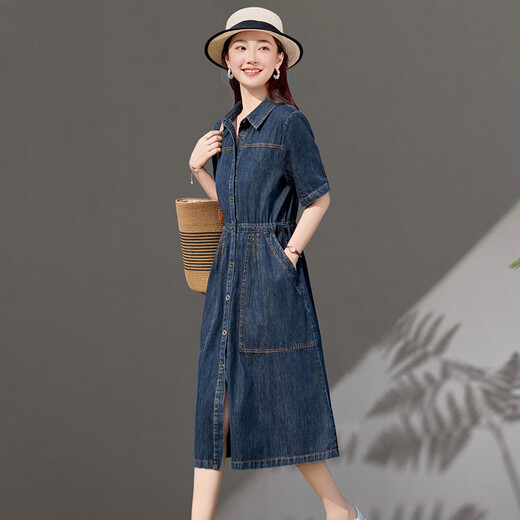 
Ehangy light luxury brand dress for women 2025 summer new high-end style temperament waist-hugging and slimming short-sleeved shirt skirt picture color XL