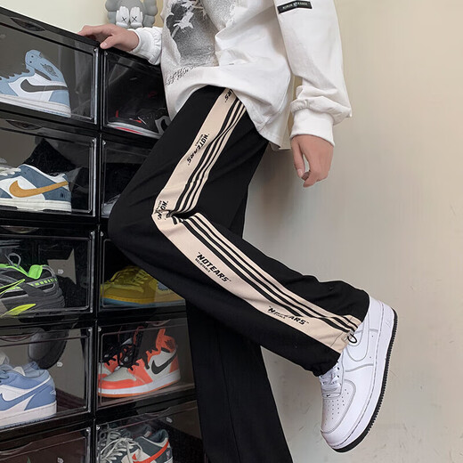 Foss Phil pants men's spring and autumn casual pants trendy striped loose sports straight trousers for men and teenagers ZX-K301 black 2XL (150Jin Jin is equal to 0.5kg -165Jin Jin is equal to 0.5kg)
