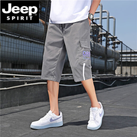 JEEP SPIRIT七分裤男夏季薄款宽松休闲短裤男士运动工装中裤韩版潮流学生裤子 9227灰色 L