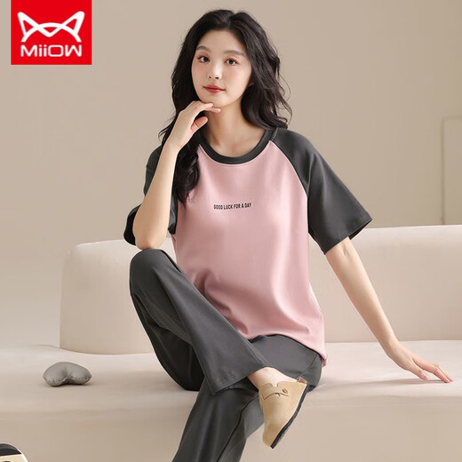 Catman miiow pyjamas pour femmes en été en été pur coton pantalon à manches courtes lâches à porter pour le printemps et l'automne des vêtements pour la maison (pantalon à manches courtes) yzt-9716 m adapté à (80-100jin [Jin est égal à 0,5 kg]) usure