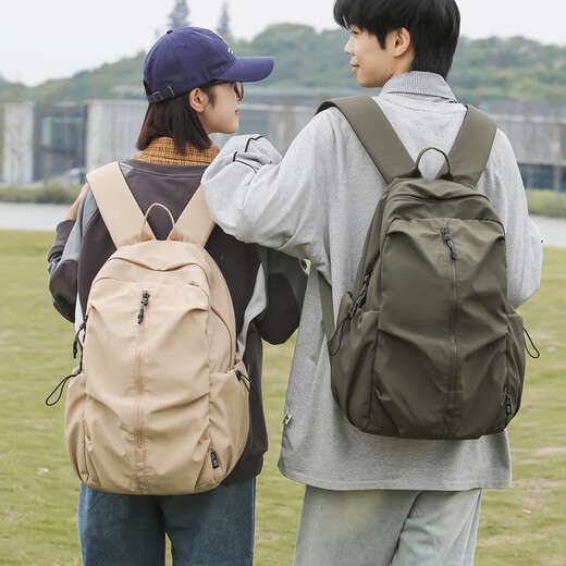 新款潮流百搭双肩包学生书包电脑包大容量旅行包男女简约户外背包 绿色