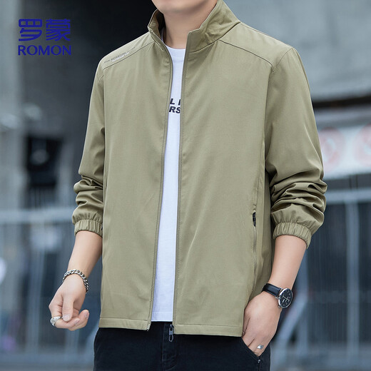 Lomon jacket men's autumn versatile and comfortable business casual stand collar executive cadre top jacket men 2366 Khaki XL