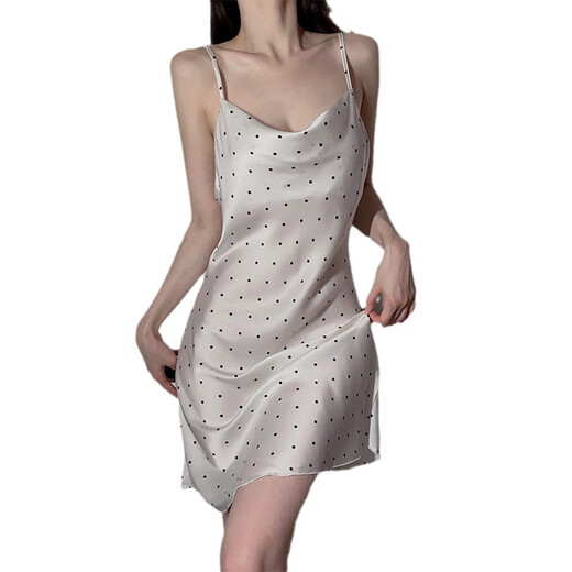 Sexy und komfortable Hosentender Nachthemd Polka Punkte und süße Eis Silk Pure Pyjamas Frauen -Heimkleidung Set 6197 6198 Champagner M.