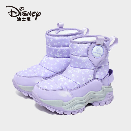 Disney Children's Cotton Shoes Winter Velvet Thickened Snow Boots Outdoor Cold-proof Mid-calf Large Cotton Shoes Purple 33