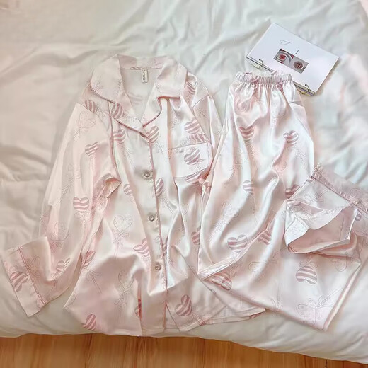 Mobeihai French Pyjamas Frauen langärmelige Eisseidenquelle und Herbst Dünne Heimkleidung 2025 Neue Temperamenthose Anzug B693 Schwarzer Welpe L Größe 100-120jin [Jin ist 0,5 kg]