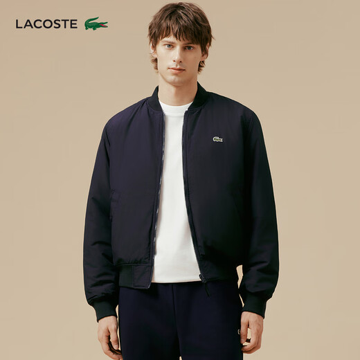 LACOSTE French crocodile men's fashionable lightweight outdoor double-sided short cotton jacket | BH5953 MI7/Navy Blue/Green M 175 50