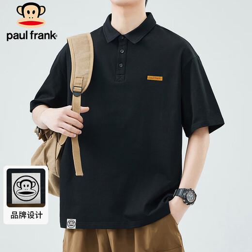 大嘴猴（paul frank）短袖男士春夏季宽松翻领t恤男POLO衫男美式百搭上衣 黑色 XL 