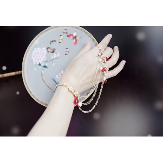 Shiyun Hanfu ancient style bracelet ring one silver bell light purple jewelry ring set chain ancient style bracelet bracelet ring set of bracelet rings