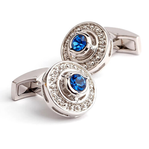 NOSSKISS水晶商务法式袖扣男士高档西装衬衫情人节礼物定制刻生日礼物送礼 银色黄钻礼盒装