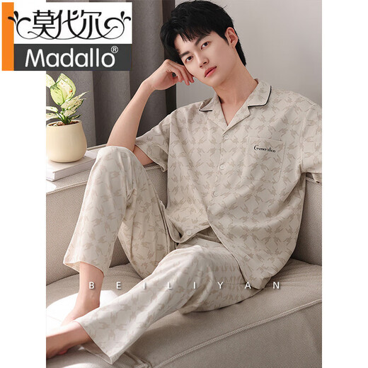 Modal Pure Cotton Men's Pajamas Summer Sighteedededededed Cardigan 2025 Новый высококлассный четырехсезонный летняя домашняя одежда мужская одежда 5009 м (размер 165) рекомендуется носить вес 100-125