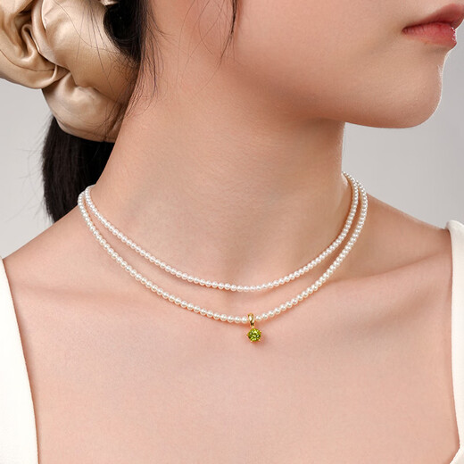 Daila green olive gemstone pendant freshwater pearl necklace perfect round flawless strong light female clavicle chain daily versatile commuting style