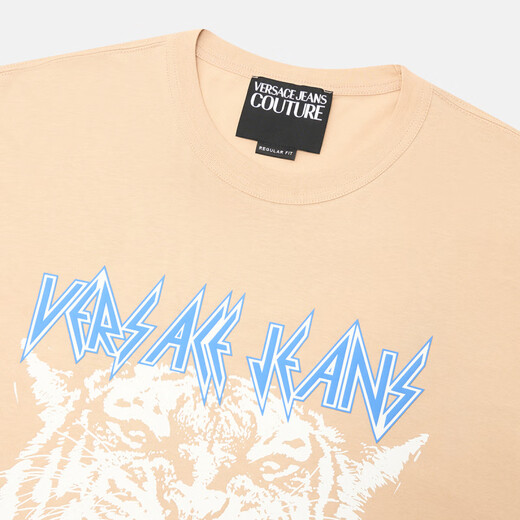 Versace Jeans Couture/[Temporada de descuento de fin de temporada] Camiseta para hombres Mangas cortas de cuello redondo de moda E727-Beige L