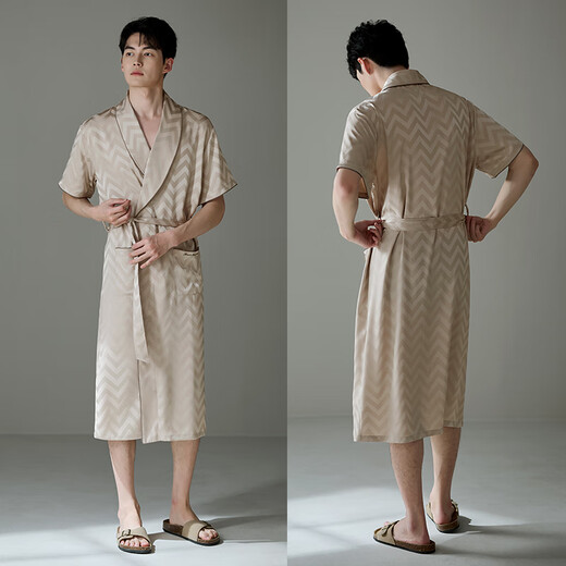 
Xuanliang nightgown men's summer thin ice silk short-sleeved integrated pajamas high-end bathrobe home clothes