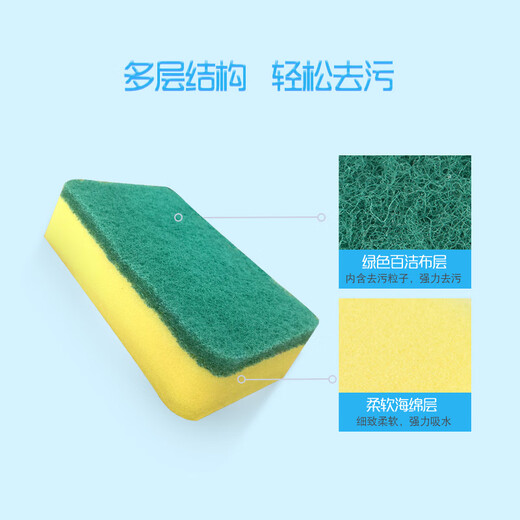 Miaojie sponge scouring pad 16 pieces, dishwashing sponge, four-color kitchen rag for removing oil stains, household artifact