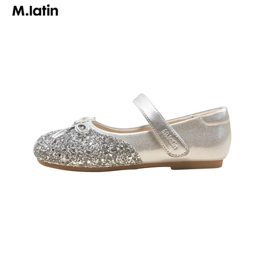 马·拉丁（M.Latin）女大童闪亮蝴蝶结皮鞋12401S409X 银色 33