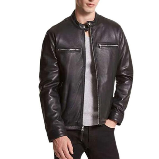 MICHAEL KORSFW23 zipper long-sleeved solid color leather jacket men's black black XL