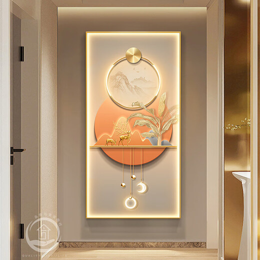 Frost Soul Light Entrance Hanging Painting Light Luxury Style Decorating Pintura Fulu Abstracto Mural Light Modern Entrance Puerta Sala de estar Corredor LP9357 50*10047 Estilo HD Black HD Micro-spray (marco de imagen cepillada de metal +