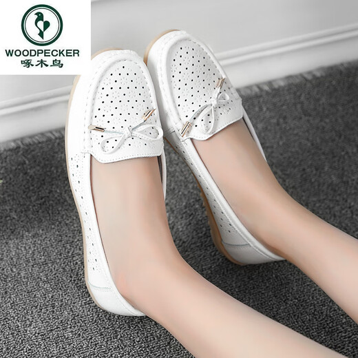 Pics d'été semelles plates chaussures haricots creux à semelle douce chaussures de femmes décontractées chaussures hremphes mères infirmières chaussures blanches femmes enceintes femmes single 6629 creux blanc 40