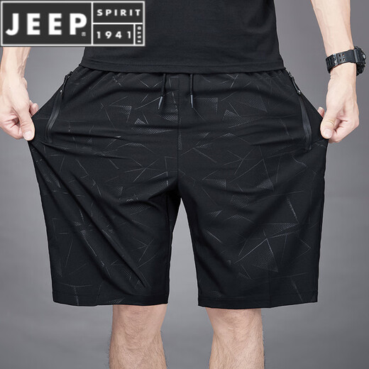 
JEEP SPIRIT five-point pants for men's summer ice silk thin style quick-drying breathable casual loose plus size sports shorts beach pants 7029 black M 80-100Jin [Jin equals 0.5 kg]