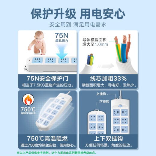 公牛插座多功能插排多用插板带线家用桌面排插多孔插线板/拖线板/接线板/电插板/插座板 3插位总控开关 5米606