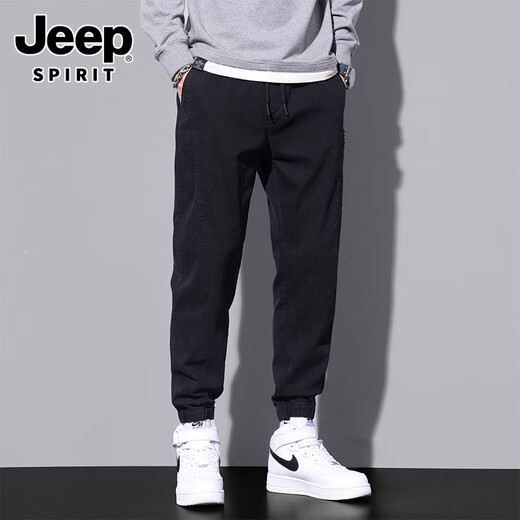 吉普（JEEP）夏天牛仔裤男士宽松束脚九分裤2025新款夏季薄款黑色休闲裤子 9859军绿 2XL