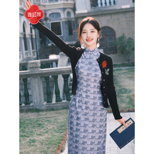 Yihong (E.Beauty) Shanghai Yihongyan Shanqing 2025 spring clothing new product knitted literary rose embroidered sweater cardigan jacket women Ruju Ju (cheongsam only) M