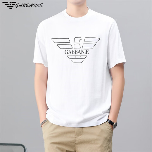 
FALAMAONE 2025 summer new men's round neck short-sleeved T-shirt pure cotton trendy T-shirt middle-aged men's short-sleeved T-shirt top white 1518 M 165