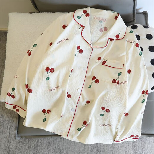 S.SOFEA women's pajamas spring and autumn thin cloud cotton sweet ins style loose home clothing set 826# big cherry 170 M