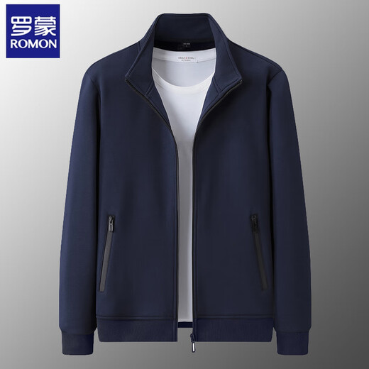 ROMON Jacket Men's Spring and Autumn Young and Middle-aged Solid Color Loose Cardigan Stand Collar Sweatshirt Dad Running Sports Men's Gray Spring and Autumn Thin Section XL / Recommended 115-130 Jin Jin equals 0.5 kg