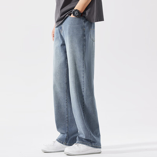 Kooshi Luxus 2025 Neue Jeans für Männer gerade weit lose Beine plus Fett Pluspuxuelle Beine dicke und trendige fett hellblaue Sommer schwarz ZX9929 3xl empfohlen 180-200jin [Jin gleich 0,5 kg]