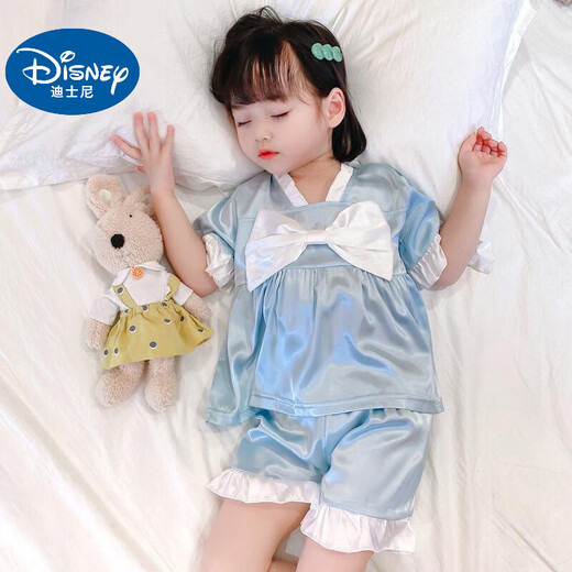 迪士尼宝宝女童冰丝睡衣套装夏季薄款空调服女宝宝可爱中小童睡衣家居服潮 粉红色 Y-8 140 (升级款)