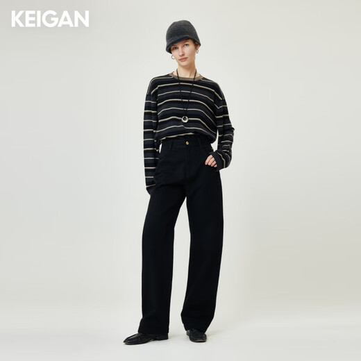 Keigan/Eröffnungsraum Ruf Gott Hosen vier Jahreszeiten importiert japanische modische Drei-Druck-Linie hohe Taille Straight Jeans Frauen VTG Fliesen Blau M 36