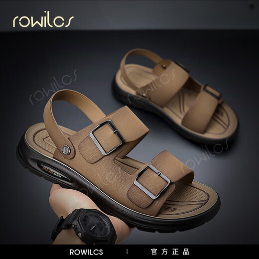 rowilcs凉鞋男2025夏季新款休闲潮流户外两穿凉拖鞋子男士防滑开车沙滩鞋 卡其9768【官方旗舰款】 38