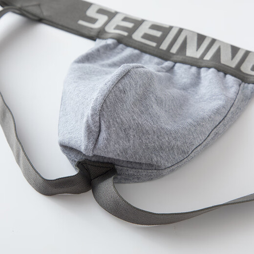 Seeinner men's double-butt underwear sexy cotton U-convex low-waist sports thong underwear for men black + white L 105--125Jin Jin is equal to 0.5 kg