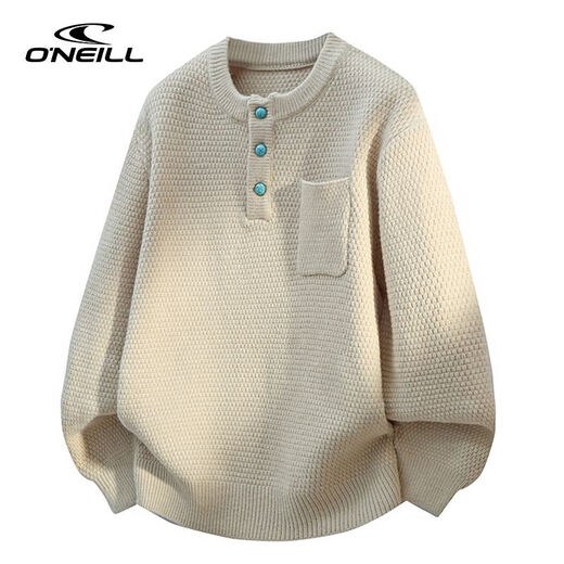 O NEILLONEILL/O'Neill Henry collar solid color sweater men's winter retro all-match warm knitted sweater inner top khaki M