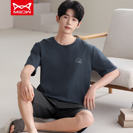 
Catman MIIOW summer pajamas men's modal thin short sleeve shorts casual plus size two pieces YS9717 L Recommended -130Jin [Jin equals 0.5 kg]