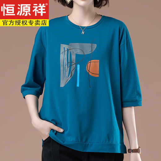 Hengyuanxiang Pure Cotton Cotton 700-квартира для женского летняя летняя футболка для живота среднего возраста среднего возраста и выглядит стройным и в середине рукава красный арбуз [9901] L 100-115Jin [Jin равняется 0,5 кг]
