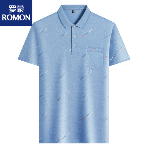 Romon Middle-Ehel Fehip Lapa de la solapa corta Camiseta de manga corta Suit de papá Summer Polo delgado de mediana edad y ancianos Seda Hombres de media manga Vieo T Ice Silk-9923 Blue Real Pocket M 48/165